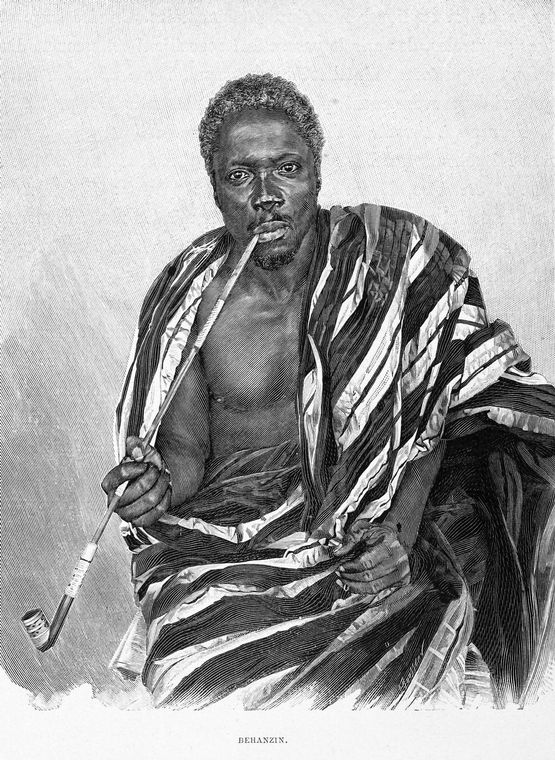 Gravure de Béhanzin, roi du Dahomey, d'après Alexandre d'Albéca (1895)